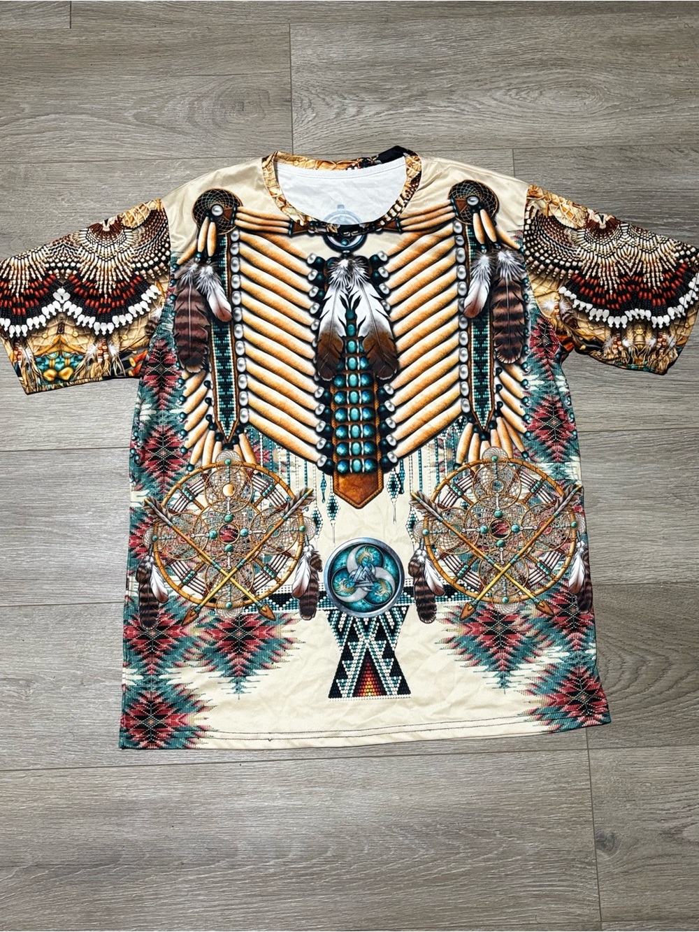 All Over Print Graphic T-Shirt Dreamcatcher Feather Moth Aztec Tribal Design